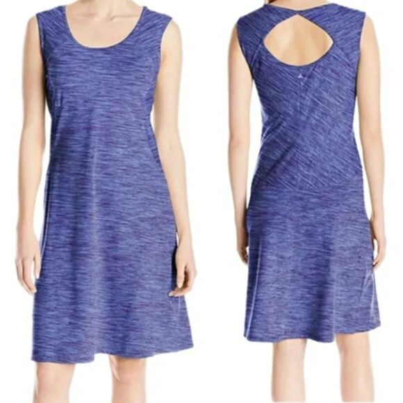 prAna Calico Dress S Cobalt Blue Open Back Built-In Bra Athletic Yoga - Picture 1 of 16